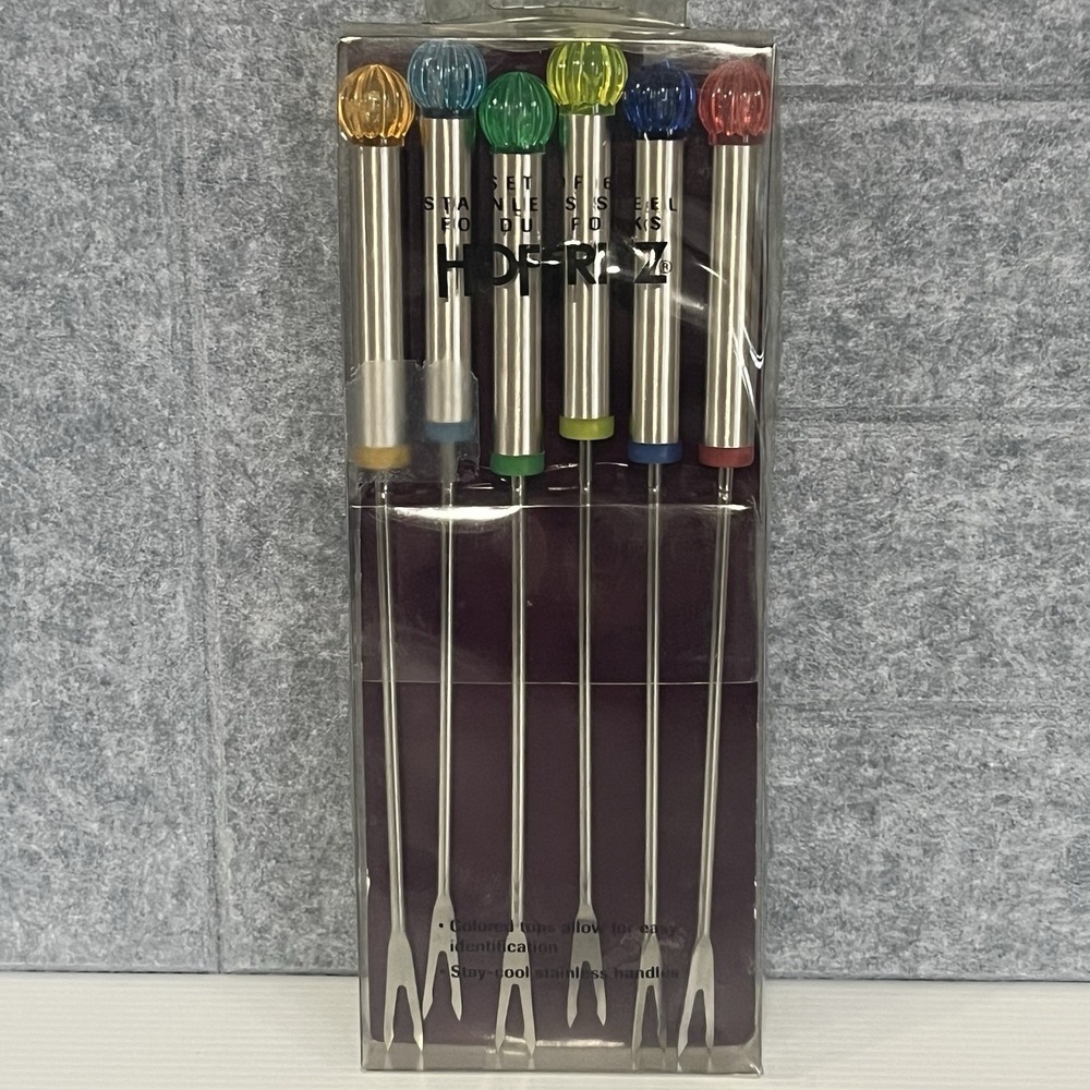 Hoffritz Jewel Tone Fondue Forks Set of 6 Stainless Steel 9"MCM Style